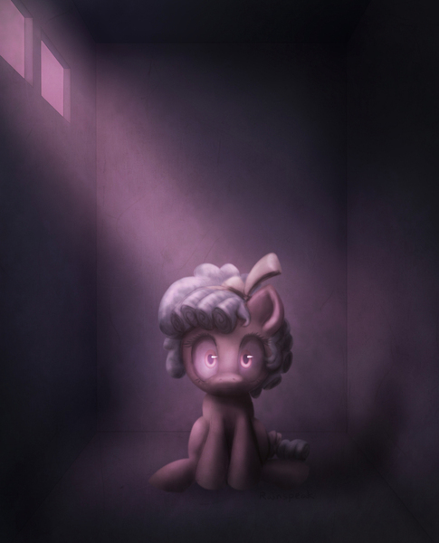 Size: 849x1050 | Tagged: safe, artist:rainspeak, derpibooru import, cozy glow, pegasus, pony, alone, atg 2020, isolation, newbie artist training grounds, prison, solitary confinement, solo