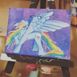 Size: 1080x1080 | Tagged: artist:eli.moon.378, canvas, derpibooru import, female, irl, mare, painting, pegasus, photo, rainbow dash, raised hoof, safe, solo, traditional art