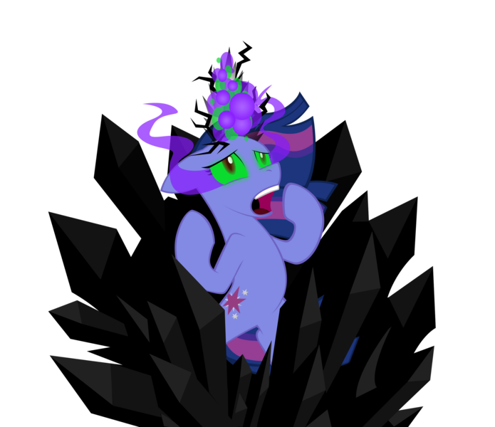 Size: 2635x2275 | Tagged: safe, artist:omegasunburst, derpibooru import, twilight sparkle, pony, unicorn, bipedal, crystal, dark crystal, dark magic, magic, simple background, solo, sombra eyes, standing on two hooves, transparent background, unicorn twilight