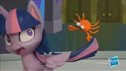 Size: 1232x694 | Tagged: safe, derpibooru import, screencap, twilight sparkle, twilight sparkle (alicorn), alicorn, crab, pony, book filled adventure, my little pony: pony life, my little pony: stop motion short, hasbro, logo, solo, stop motion