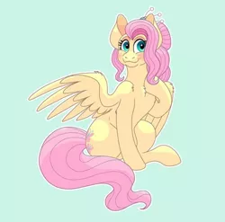 Size: 1192x1178 | Tagged: safe, artist:riocin765, derpibooru import, fluttershy, pegasus, pony, blushing, chest fluff, cute, female, hoof on chest, looking at you, mare, older, older fluttershy, one wing out, outline, shyabetes, simple background, sitting, solo, spread wings, teal background, white outline, wing fluff, wings