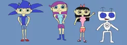 Size: 2538x908 | Tagged: safe, artist:sonicsuperstar1991, artist:user15432, derpibooru import, rarity, oc, oc:aaliyah, human, equestria girls, 1000 hours in ms paint, aaliyah, b.e.n, barely eqg related, belly, belly button, bow, clothes, hair bow, humanized, sega, sonic the hedgehog, sonic the hedgehog (series)