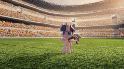 Size: 800x450 | Tagged: safe, derpibooru import, screencap, twilight sparkle, twilight sparkle (alicorn), alicorn, pony, book filled adventure, my little pony: pony life, my little pony: stop motion short, animated, ball, book, cute, football, gif, happy, irl, kicking, photo, running, soccer field, solo, sports, stop motion, twiabetes