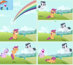 Size: 1876x1688 | Tagged: artist:adcoon, bully, bullying, cropped, derpibooru import, diamond tiara, edit, editor:scootabuser, flying, rainbow dash, rumble, safe, scootaloo