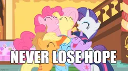 Size: 888x499 | Tagged: applejack, caption, derpibooru import, edit, edited screencap, fluttershy, group hug, heartwarming, hug, image macro, inspirational, mane six, pinkie pie, positive ponies, rainbow dash, rarity, safe, screencap, text, the cutie mark chronicles, twilight sparkle