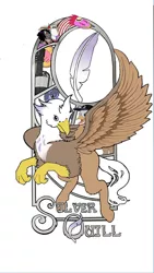 Size: 540x960 | Tagged: analysis anarchy, analysis bronies, artist:duskflare, derpibooru import, hippogriff, modern art, nouveau, oc, oc:silver quill, reviewer, safe