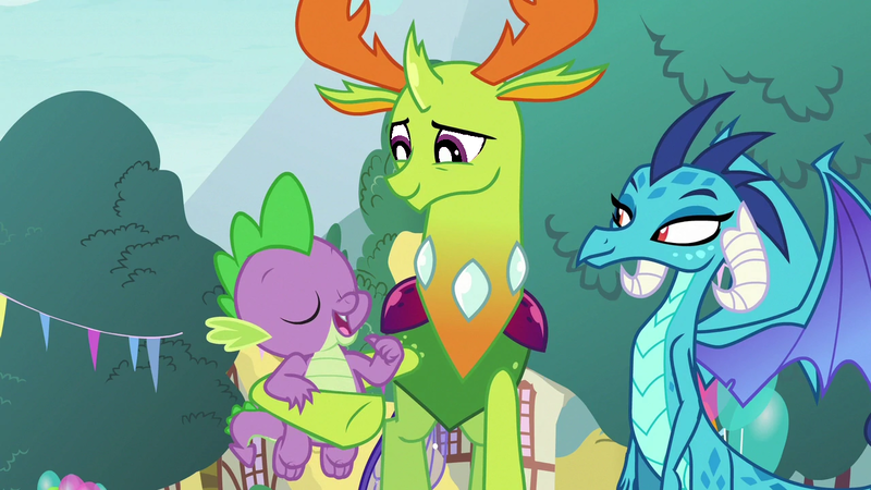 Size: 1280x720 | Tagged: changedling, changeling, derpibooru import, dragon, edit, edited screencap, king thorax, pony eyes, pony eyes edit, princess ember, safe, screencap, spike, thorax, triple threat