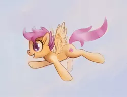 Size: 1600x1227 | Tagged: safe, artist:zetamad, derpibooru import, scootaloo, pegasus, pony, atg 2020, cute, cutealoo, female, filly, flying, newbie artist training grounds, scootaloo can fly, solo, spread wings, wings