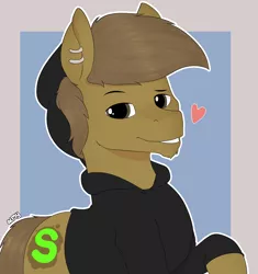 Size: 2490x2647 | Tagged: safe, artist:almond evergrow, derpibooru import, oc, oc:almond evergrow, earth pony, pony, beanie, hat, heart, smiling, smirk