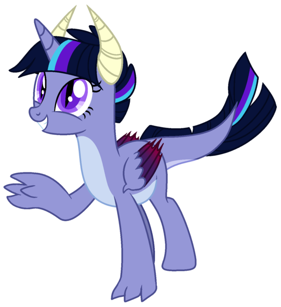 Size: 1373x1498 | Tagged: safe, artist:eonionic, derpibooru import, oc, oc:kyanight lite, unofficial characters only, dracony, dragon, hybrid, pony, female, interspecies offspring, magical lesbian spawn, offspring, parent:princess ember, parent:twilight sparkle, parents:emberlight, simple background, solo, transparent background