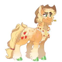 Size: 1280x1280 | Tagged: safe, artist:scarletskitty12, derpibooru import, applejack, earth pony, pony, the last problem, alternate hairstyle, chest fluff, clothes, cloven hooves, colored hooves, cowboy hat, ear fluff, female, hat, mare, older, older applejack, scar, scarf, simple background, solo, straw in mouth, transparent background, unshorn fetlocks