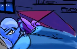 Size: 1119x706 | Tagged: safe, artist:spntax, derpibooru import, starlight glimmer, trixie, pony, unicorn, ah yes me my girlfriend and her x, bed, female, kite, lesbian, lying down, meme, shipping, sleeping, startrix, that pony sure does love kites