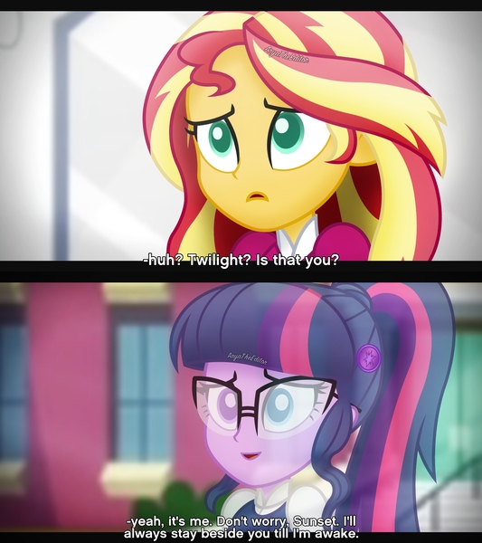 Size: 3120x3510 | Tagged: safe, artist:aryatheeditor, derpibooru import, sci-twi, sunset shimmer, twilight sparkle, ghost, undead, equestria girls, canterlot high, comic, geode of empathy, geode of telekinesis, glasses, heterochromia, magical geodes, powerful sparkle, sad, subtitles