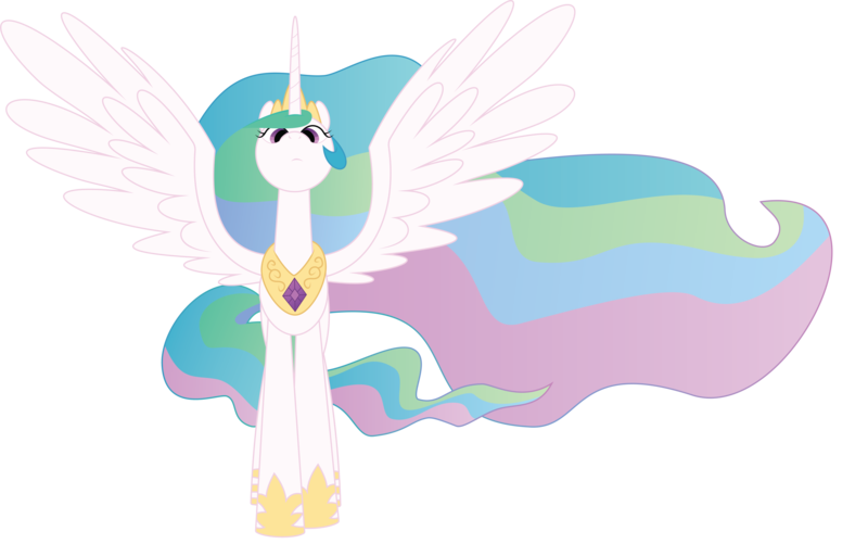 Size: 8020x5021 | Tagged: absurd resolution, artist:wissle, crown, derpibooru import, female, friendship is magic, grin, hoof shoes, jewelry, looking at you, mare, princess celestia, regal, regalia, safe, simple background, smiling, solo, spread wings, transparent background, vector, wings