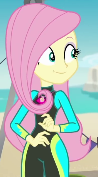 Size: 388x697 | Tagged: safe, derpibooru import, screencap, fluttershy, equestria girls, equestria girls series, too hot to handle, clothes, cropped, solo, swimsuit, wetsuit
