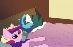 Size: 4096x2622 | Tagged: safe, artist:avery-valentine, derpibooru import, princess cadance, queen chrysalis, shining armor, alicorn, changeling, changeling queen, pony, unicorn, ah yes me my girlfriend and her x, annoyed, bed, cadance is not amused, cheek fluff, cuckolding, cuckquean, ear fluff, female, frown, glare, grumpy, husband and wife, image, infidelity, jpeg, lidded eyes, male, mare, meme, messy mane, shining armor is a goddamn moron, shining chrysalis, shipping, side, stallion, straight, unamused