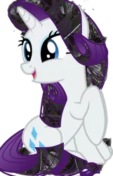 Size: 1274x1975 | Tagged: artist needed, safe, derpibooru import, editor:joeydr, rarity, pony, unicorn, female, mare, open mouth, simple background, sitting, solo, transparent background, trash bag