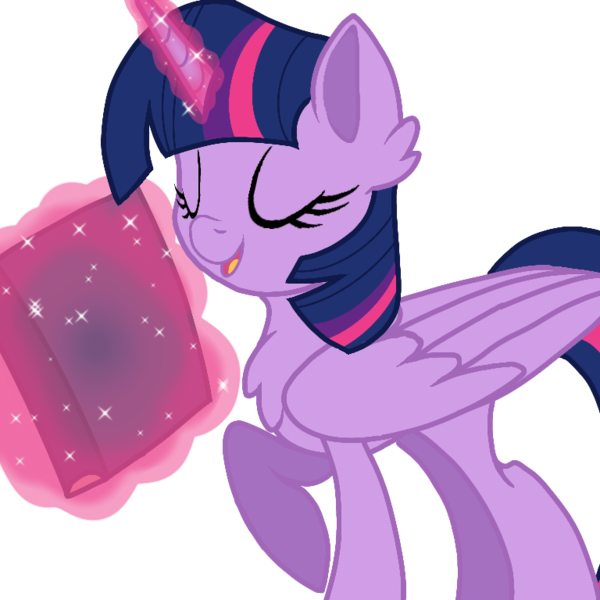 Size: 768x768 | Tagged: safe, artist:tatianabeyzer, derpibooru import, twilight sparkle, twilight sparkle (alicorn), alicorn, pony, book, bookhorse, chest fluff, cute, ear fluff, eyes closed, female, folded wings, glowing horn, horn, magic, mare, simple background, solo, telekinesis, transparent background, twiabetes, wings