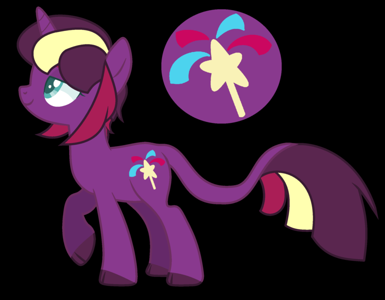 Size: 2281x1777 | Tagged: safe, artist:jackie-sheepwitch, derpibooru import, oc, unofficial characters only, pony, unicorn, base used, black background, cloven hooves, colored hooves, female, horn, leonine tail, magical lesbian spawn, mare, next generation, offspring, parent:tempest shadow, parent:twilight sparkle, parents:tempestlight, raised hoof, reference sheet, simple background, smiling, solo, unicorn oc