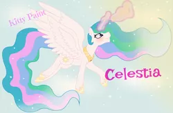 Size: 2189x1437 | Tagged: alicorn, artist:kittypaint08, artist:kittypaintyt, blushing, crown, day, derpibooru import, jewelry, magic, princess celestia, regalia, safe, solo, telekinesis