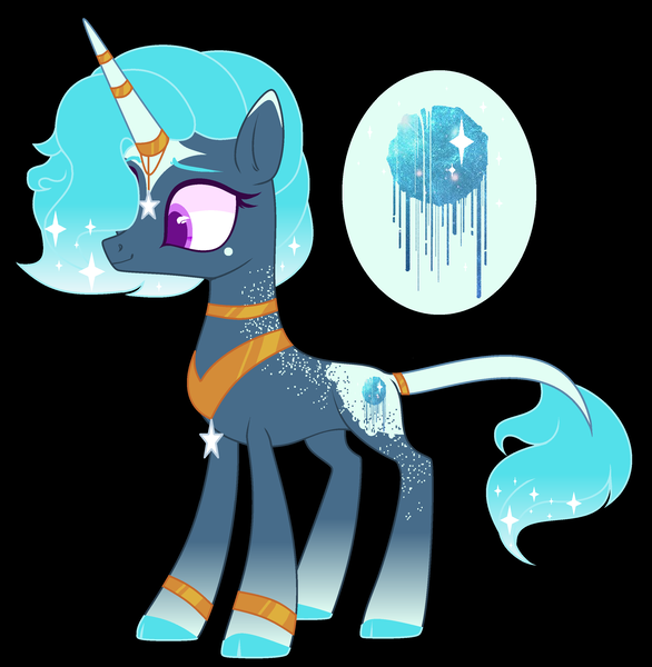 Size: 2696x2760 | Tagged: safe, artist:jackie-sheepwitch, derpibooru import, oc, unofficial characters only, pony, unicorn, base used, black background, ethereal mane, hoof polish, horn, horn ring, leonine tail, magical lesbian spawn, next generation, offspring, parent:princess luna, parent:trixie, parents:luxie, peytral, reference sheet, ring, simple background, solo, starry mane, unicorn oc