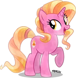 Size: 3882x4000 | Tagged: safe, artist:orin331, derpibooru import, luster dawn, crystal pony, pony, unicorn, crystallized, female, high res, mare, open mouth, raised hoof, signature, simple background, solo, transparent background