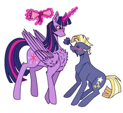 Size: 1089x1006 | Tagged: safe, artist:mlp004ninintv, derpibooru import, star tracker, twilight sparkle, twilight sparkle (alicorn), alicorn, earth pony, pony, blushing, chest fluff, cute, ear fluff, eyes closed, female, floppy ears, flower, flower in mouth, leg fluff, magic, male, mare, mouth hold, outline, scroll, shipping, simple background, stallion, straight, telekinesis, transparent background, twitracker