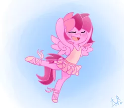 Size: 800x700 | Tagged: anatomically incorrect, arabesque, arms in the air, artist:foalatalents, ballerina, ballet, ballet slippers, clothes, cute, dancing, derpibooru import, eyes closed, incorrect leg anatomy, oc, oc:dreamy heart, on one leg, open mouth, pegasus, safe, tutu