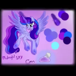 Size: 450x450 | Tagged: artist needed, safe, derpibooru import, oc, oc:midnight sky, unofficial characters only, alicorn, pony, alicorn oc, glowing horn, horn, reference sheet, wings