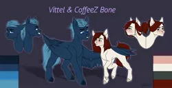 Size: 2560x1312 | Tagged: safe, artist:coffeez, derpibooru import, oc, oc:coffeez, oc:vittel bone, earth pony, pegasus, pony, hug, looking at each other, looking at you, reference, shipping, vitteez, wings