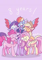 Size: 1444x2048 | Tagged: safe, artist:reylayneart, derpibooru import, applejack, fluttershy, pinkie pie, rainbow dash, rarity, twilight sparkle, earth pony, pegasus, pony, unicorn, anniversary, colored hooves, mane six, mlp fim's eighth anniversary, muzzle, unicorn twilight