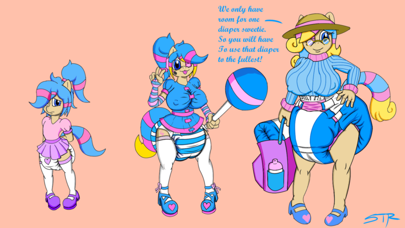 Size: 1440x810 | Tagged: questionable, alternate version, artist:cuddleshy, derpibooru import, oc, oc:cuddleshy, anthro, earth pony, abdl, big breasts, breasts, clothes, diaper, diaper fetish, female, fetish, high heels, mary janes, milf, poofy diaper, shoes, socks, sweater, thigh highs