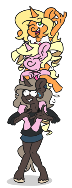 Size: 1920x5000 | Tagged: safe, artist:threetwotwo32232, derpibooru import, oc, oc:eureka, oc:parch well, oc:tangy mandarin, unofficial characters only, anthro, unicorn, amputee, female, mare, simple background, transparent background