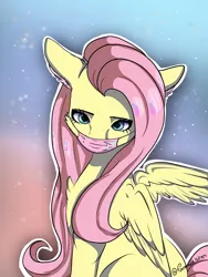 Size: 1200x1600 | Tagged: safe, artist:paranoid_siren, derpibooru import, fluttershy, pegasus, pony, chest fluff, coronavirus, covid-19, cute, ear fluff, face mask, floppy ears, gradient background, shyabetes, solo