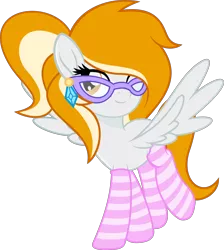 Size: 3800x4248 | Tagged: safe, artist:fuzzybrushy, derpibooru import, oc, oc:rita cloudy, unofficial characters only, pegasus, pony, clothes, female, glasses, mare, movie accurate, show accurate, simple background, smiling, socks, solo, striped socks, transparent background