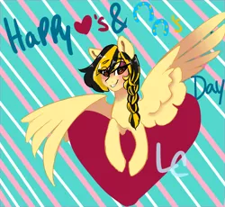 Size: 2500x2300 | Tagged: safe, artist:lightningchaserarts, derpibooru import, oc, oc:lightningchaser, pegasus, pony, braid, hearts and hooves day, holiday, perch, valentines day card, wing hands, wings