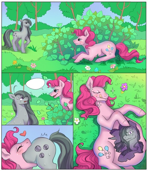 Size: 1109x1280 | Tagged: questionable, artist:matokiro, derpibooru import, marble pie, pinkie pie, earth pony, pony, belly, big belly, blushing, comic, encumbered, endosoma, female, huge belly, impossibly large belly, internal, mare, non-fatal vore, oral vore, outdoors, pinkie pred, same size vore, sibling vore, squishy, stomach acid, stomach walls, swallowing, sweat, vore, x-ray