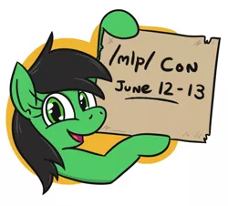 Size: 722x653 | Tagged: safe, artist:jargon scott, derpibooru import, oc, oc:anonfilly, earth pony, pony, /mlp/, /mlp/ con, 4chan, bust, cardboard, female, filly, looking at you, solo, text