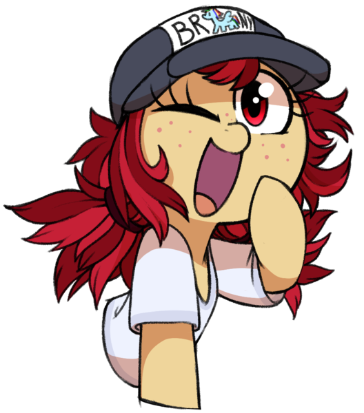 Size: 903x1026 | Tagged: safe, artist:whydomenhavenipples, derpibooru import, oc, oc:conpone, earth pony, pony, /mlp/, /mlp/ con, 4chan, clothes, cute, hat, looking at you, shirt, simple background, solo, transparent background