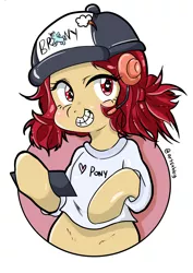 Size: 2923x4133 | Tagged: safe, derpibooru import, oc, oc:conpone, earth pony, pony, /mlp/, /mlp/ con, 4chan, clothes, hat, shirt, solo, tablet