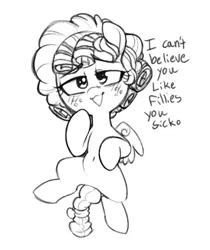 Size: 1096x1302 | Tagged: artist:whydomenhavenipples, cozy glow, derpibooru import, female, implied foalcon, kinkshaming, monochrome, pegasus, sketch, solo, solo female, suggestive