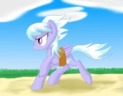 Size: 1920x1500 | Tagged: safe, artist:notadeliciouspotato, derpibooru import, cloudchaser, pegasus, pony, atg 2020, bound wings, cloud, female, grass, mare, newbie artist training grounds, rope, running, sky, smiling, solo, wings