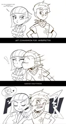 Size: 1231x2290 | Tagged: safe, artist:graytyphoon, derpibooru import, part of a set, limestone pie, oc, oc:copper plume, equestria girls, blood, blushing, canon x oc, clothes, comic, commission, commissioner:imperfectxiii, crossed arms, cute, dialogue, elbowing, equestria girls-ified, eyes closed, female, freckles, glasses, jacket, kiss on the cheek, kissing, limabetes, limeplume, limetsun pie, male, monochrome, neckerchief, pouting, punch, shipping, shirt, straight, surprised, thought bubble, tsundere, wide eyes
