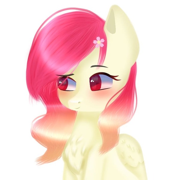 Size: 768x768 | Tagged: safe, alternate version, artist:speedyflashh, derpibooru import, oc, unofficial characters only, pegasus, pony, blushing, bust, chest fluff, cute, flower, flower in hair, ocbetes, pegasus oc, simple background, solo, white background, wings