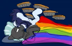 Size: 1405x907 | Tagged: safe, artist:hyper dash, derpibooru import, soarin', thunderlane, pegasus, pony, ah yes me my girlfriend and her x, colored sketch, food, gay, gay pride flag, male, meme, pie, pillow, pride, pride flag, rainbow, shipping, sketch, sleeping, soarilane, stallion, that pony sure does love pies