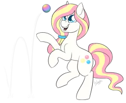 Size: 1085x885 | Tagged: safe, artist:wiggles, derpibooru import, oc, oc:bubble burst, unofficial characters only, earth pony, bouncy ball, cute, female, happy, mare, ocbetes, rearing, simple background, smiling, solo, transparent background