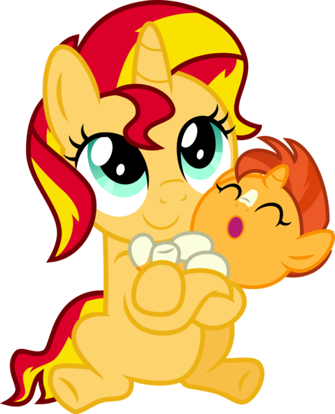 Size: 4000x4934 | Tagged: safe, alternate version, artist:melisareb, derpibooru import, sunburst, sunset shimmer, pony, unicorn, .svg available, absurd resolution, baby, baby pony, base used, brother and sister, carrying, colt, cute, duo, female, filly, headcanon, hnnng, inkscape, male, shimmerbetes, siblings, simple background, sunbetes, sunny siblings, transparent background, vector, weapons-grade cute, younger