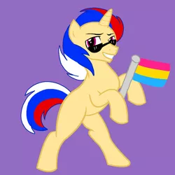 Size: 1200x1200 | Tagged: safe, artist:circuspaparazzi5678, derpibooru import, oc, oc:daring bash, pony, unicorn, base used, pansexual, pansexual pride flag, pride, pride flag, pride month, solo, sunglasses