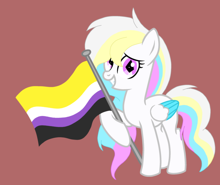 Size: 2740x2313 | Tagged: safe, artist:circuspaparazzi5678, derpibooru import, oc, oc:cloudy diamond, pegasus, pony, base used, diamond pupils, multicolored hair, nonbinary, nonbinary pride flag, pride, pride flag, rainbow hair, solo