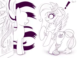 Size: 2100x1600 | Tagged: safe, artist:ziemniax, derpibooru import, kerfuffle, pegasus, pony, rainbow roadtrip, cute, exclamation point, female, fufflebetes, fullmetal alchemist, mare, monochrome, simple background, sketch, solo, the gate of truth, this will end in losing body parts, white background